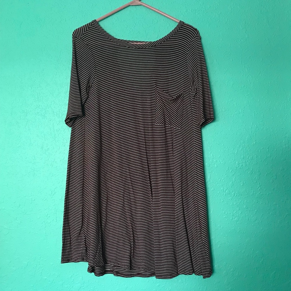 Maroon/White Striped T-Shirt Dress